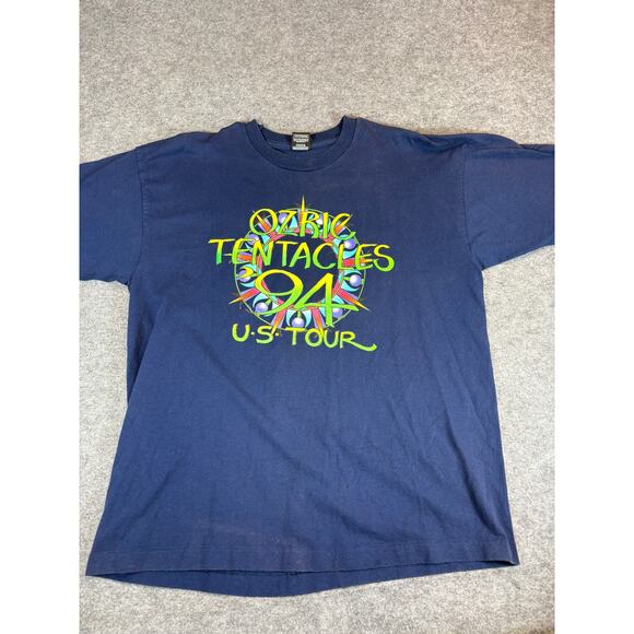VINTAGE 90s Ozric Tentacles US Tour Shirt Mens XL Blue Psychedelic Rock Band Tee - Picture 1 of 6